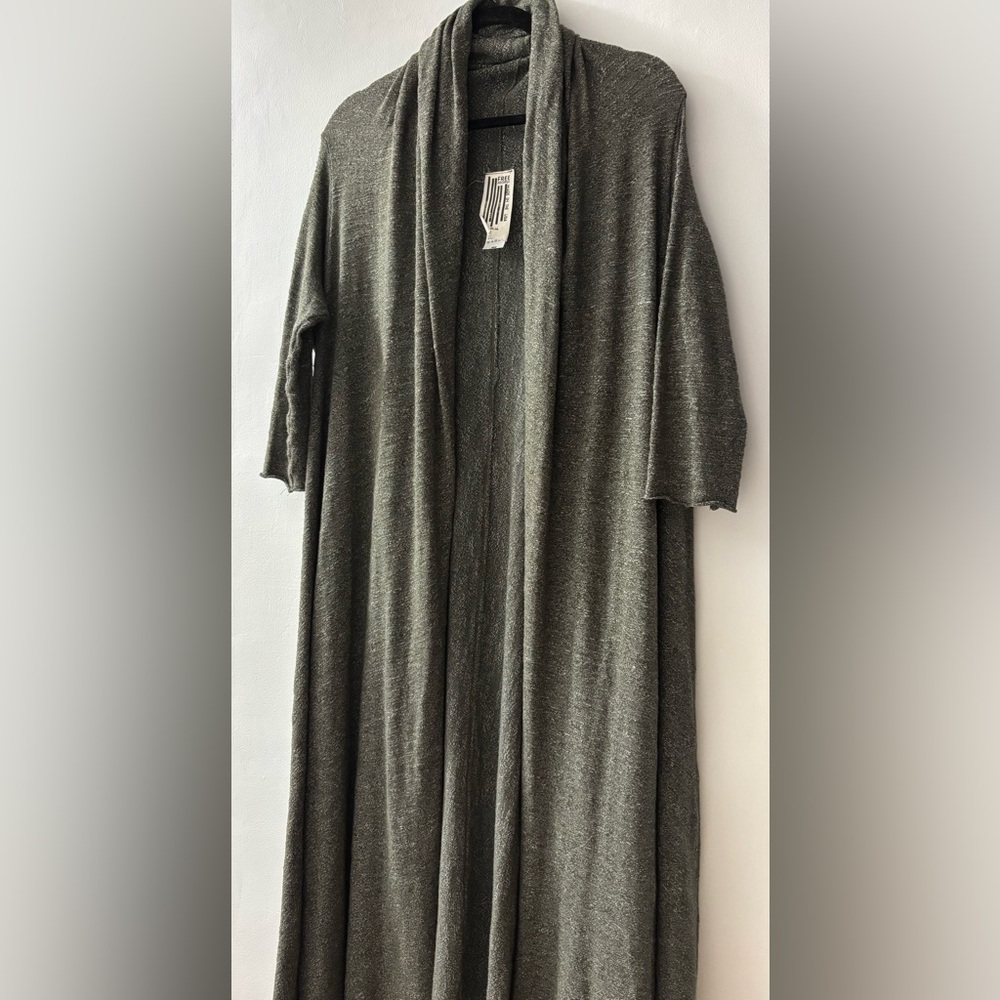 Free People Olive Green Long Open Front Cardigan Duster